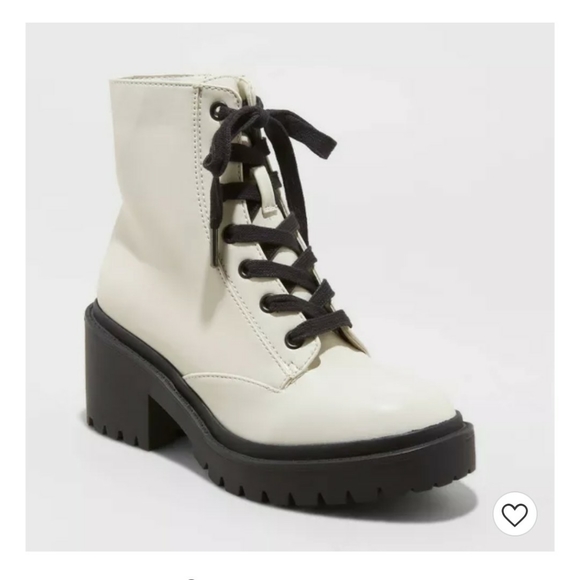 Universal Thread Brie Lace Up White Combat Boot 10 - Picture 2 of 4